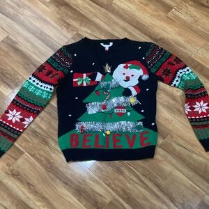 Festive Christmas Sweater with Santa and Tree Design